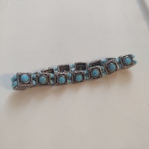 Silver turquoise bracelet 6 inches stretchy